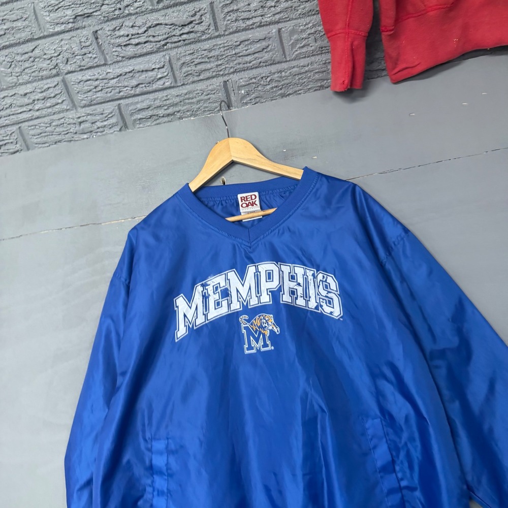 Red Oak Memphis Tigers V-Neck Windbreaker Pullover Jacket Blue Mens Large